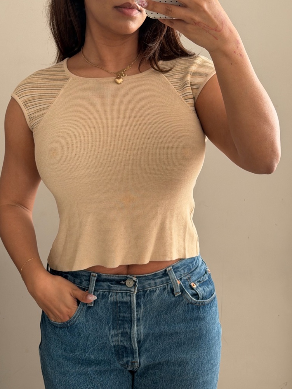 Missoni Beige Short Cap-Sleeve Knit Crop Top